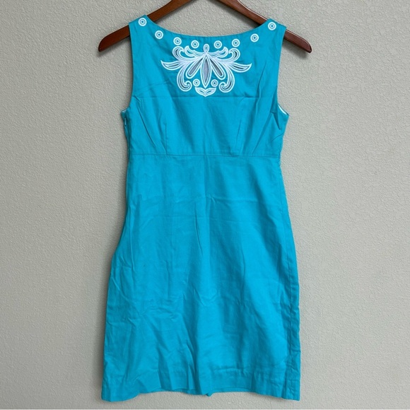 Lilly Pulitzer Turquoise Blue Gabby Shift Summer Dress Women’s 2 Embroidered - Picture 4 of 8